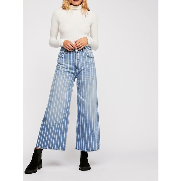 Free People Denim - Free People earn your stripes wide leg jeans